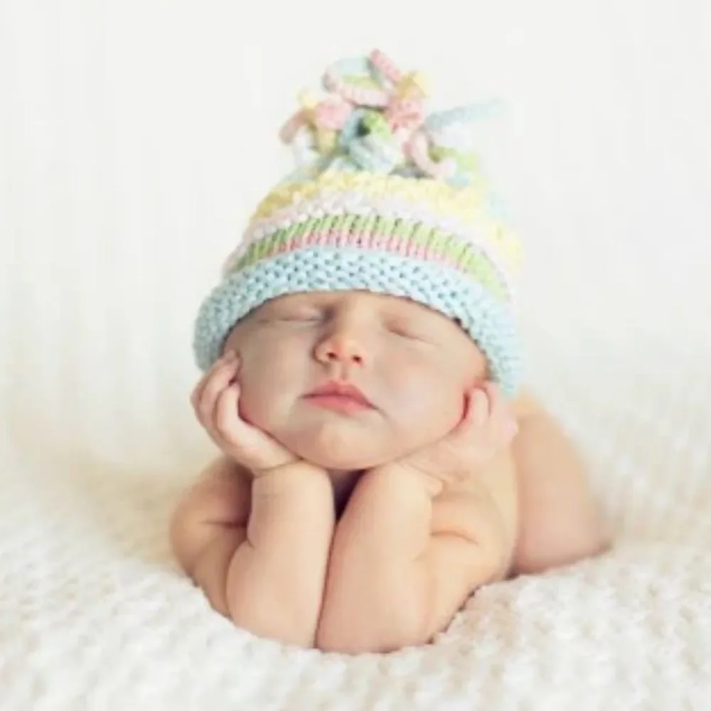 Bebe Chapeau Unisex Pastel Beanie Hat Curly Top 100% Cotton 0-6 months NEW
